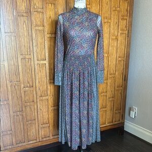 Mesh Floral Maxi Dress with Bishop Sleeves